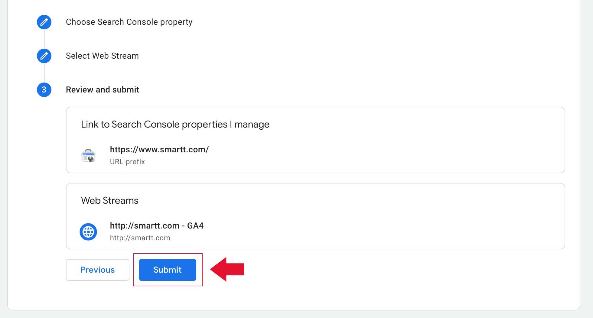 Linking GA4 and Google Search Console, step 10