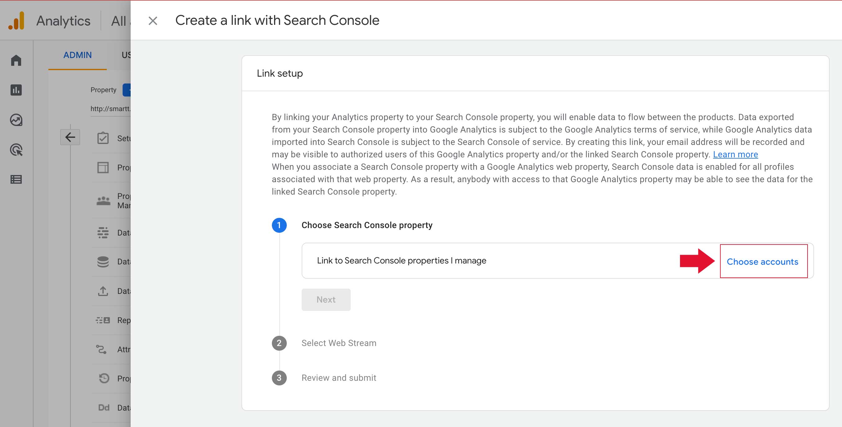 Linking GA4 and Google Search Console, step 6