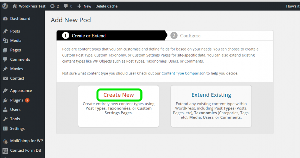 Pods Add a New Pod screenshot